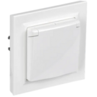 IEK BRITE Розетка 1-местная с заземлением с защитными шторками и крышкой 16А IP44 в сборе РСбш10-3-44-БрБ белый  (BR-R16-16-44-K01-F-PRO)