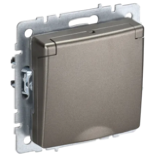 IEK BRITE Розетка 1-местная с заземлением с защитными шторками и крышкой 16А IP20 РСбш10-3-БрШ шампань (BR-R16-16-K37)