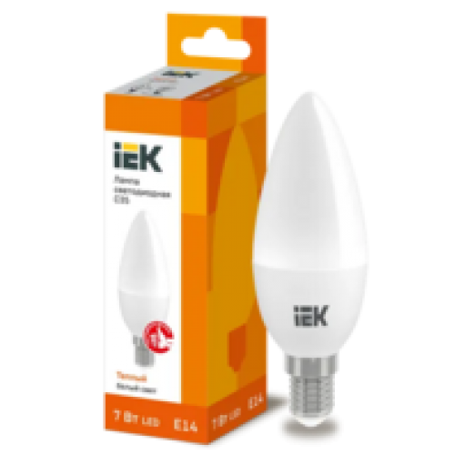 IEK Лампа светодиодная C35 свеча 7Вт 230В 3000К E14 (LLE-C35-7-230-30-E14)