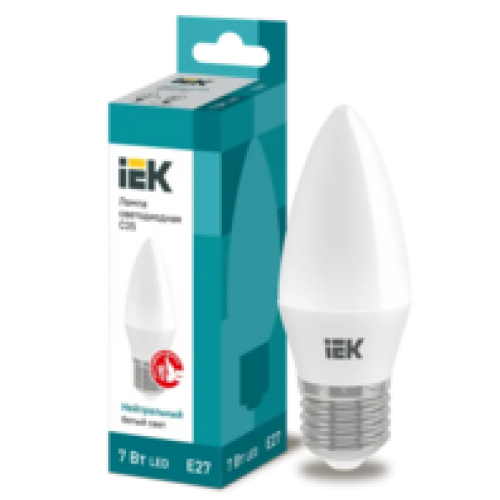 IEK Лампа светодиодная C35 свеча 7Вт 230В 4000К E27 (LLE-C35-7-230-40-E27)
