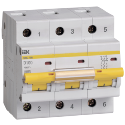 IEK Автоматический выключатель ВА47-100 3Р 100А 10кА D (MVA40-3-100-D)