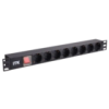IEK ITK PDU 8 розеток нем. стандарт, с LED выключателем,1U, без шнура, вх. C14, алюминиевый профиль (PH12-8D3)