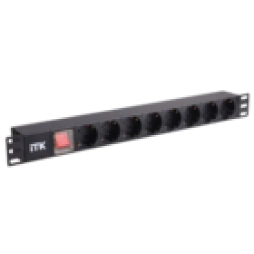 IEK ITK PDU 8 розеток нем. стандарт, с LED выключателем,1U, без шнура, вх. C14, алюминиевый профиль (PH12-8D3)