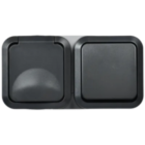 IEK TORS Блок розетка + выключатель горизонтальный 16А IP55 TS142 графит (TS-G10-6-55-V-K53)