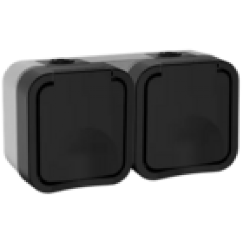 IEK TORS Розетка 2-местная горизонтальная 16А IP55 TS122 графит (TS-R26-16-55-G-K53)